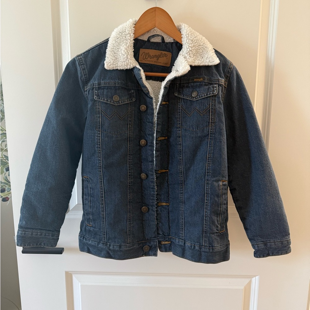 Wrangler Kids Denim Jacket with White Sherpa Collar - Blue